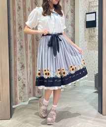 新品 アクシーズファムPOETIQUE ヒマワリブーケストライプスカート axes femme POETIQUE（アクシーズファムポエティック）の