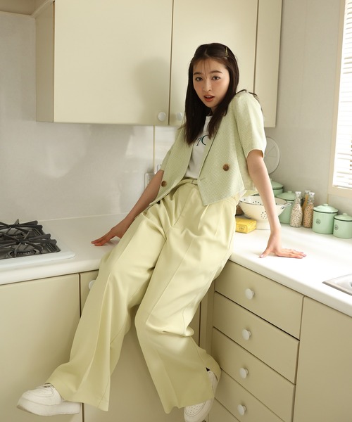 one after another NICE CLAUP(ワンアフターアナザーナイスクラップ)の「【セットアップあり】サイドスリット入りワイドスラックスパンツ(スラックス・レディース・ブラック/ピンク/黄緑系・SMALL/MEDIUM)」の20枚目の写真