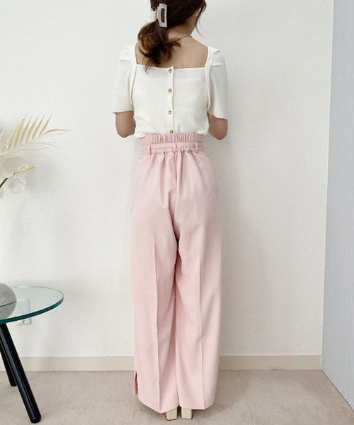 one after another NICE CLAUP(ワンアフターアナザーナイスクラップ)の「【セットアップあり】サイドスリット入りワイドスラックスパンツ(スラックス・レディース・ブラック/ピンク/黄緑系・SMALL/MEDIUM)」の14枚目の写真