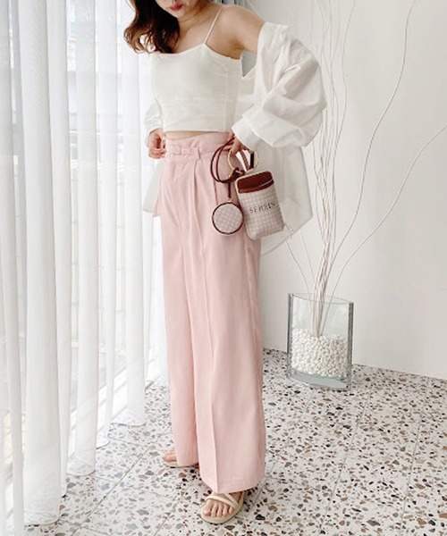 one after another NICE CLAUP(ワンアフターアナザーナイスクラップ)の「【セットアップあり】サイドスリット入りワイドスラックスパンツ(スラックス・レディース・ブラック/ピンク/黄緑系・SMALL/MEDIUM)」の16枚目の写真