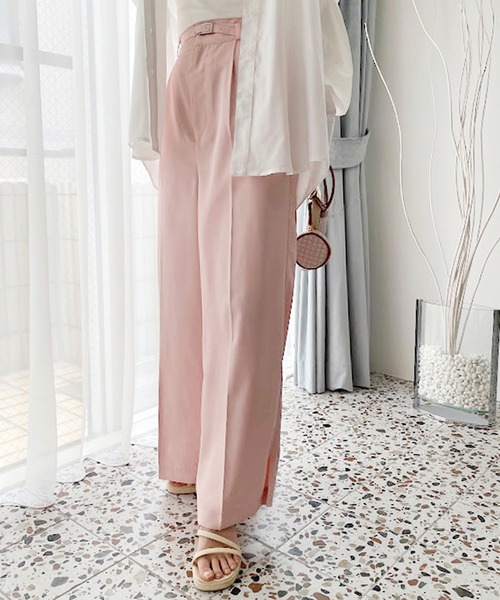 one after another NICE CLAUP(ワンアフターアナザーナイスクラップ)の「【セットアップあり】サイドスリット入りワイドスラックスパンツ(スラックス・レディース・ブラック/ピンク/黄緑系・SMALL/MEDIUM)」の17枚目の写真