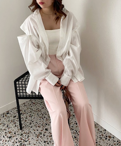 one after another NICE CLAUP(ワンアフターアナザーナイスクラップ)の「【セットアップあり】サイドスリット入りワイドスラックスパンツ(スラックス・レディース・ブラック/ピンク/黄緑系・SMALL/MEDIUM)」の19枚目の写真