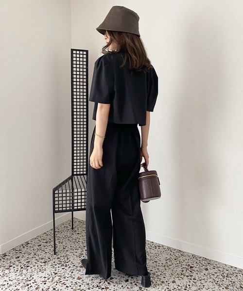 one after another NICE CLAUP(ワンアフターアナザーナイスクラップ)の「【セットアップあり】サイドスリット入りワイドスラックスパンツ(スラックス・レディース・ブラック/ピンク/黄緑系・SMALL/MEDIUM)」の5枚目の写真