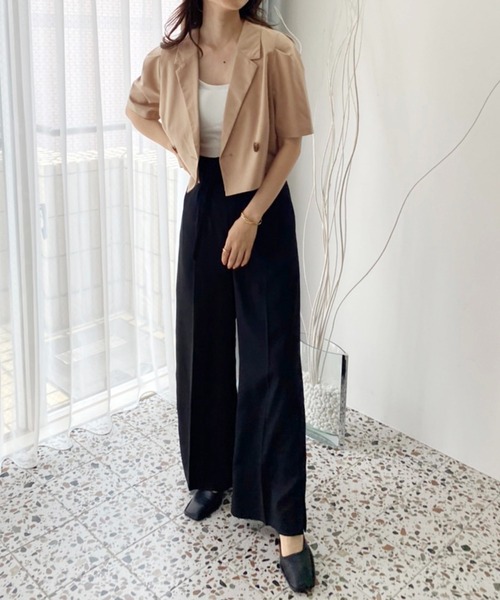 one after another NICE CLAUP(ワンアフターアナザーナイスクラップ)の「【セットアップあり】サイドスリット入りワイドスラックスパンツ(スラックス・レディース・ブラック/ピンク/黄緑系・SMALL/MEDIUM)」の8枚目の写真