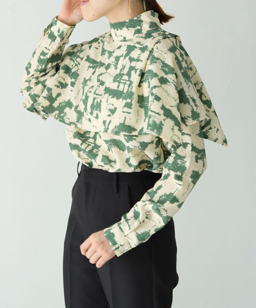 vingtrois（バントロア）の「【vingtrois】ニュアンス柄アシメレイヤードハイネックブラウス（シャツ/ブラウス・レディース・ブラック/グリーン/マスタード・M）」の5枚目の写真