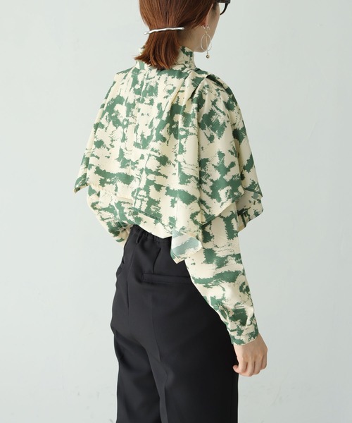 vingtrois（バントロア）の「【vingtrois】ニュアンス柄アシメレイヤードハイネックブラウス（シャツ/ブラウス・レディース・ブラック/グリーン/マスタード・M）」の13枚目の写真