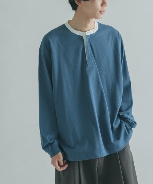 FORK&SPOON（フォークアンドスプーン）の「FORK&SPOON　天竺バンドカラーロングスリーブ（Tシャツ/カットソー・メンズ・その他1/ブラウン系その他/ブルー系その他・4/5）」の2枚目の写真