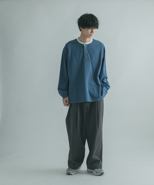 FORK&SPOON（フォークアンドスプーン）の「FORK&SPOON　天竺バンドカラーロングスリーブ（Tシャツ/カットソー・メンズ・その他1/ブラウン系その他/ブルー系その他・4/5）」の5枚目の写真