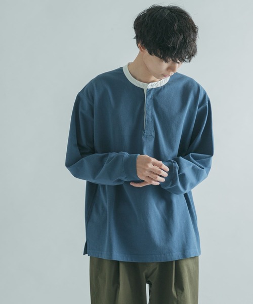 FORK&SPOON（フォークアンドスプーン）の「FORK&SPOON　天竺バンドカラーロングスリーブ（Tシャツ/カットソー・メンズ・その他1/ブラウン系その他/ブルー系その他・4/5）」の6枚目の写真