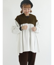 Samansa Mos2 | 柄編みニットドッキングチュニック(ニット/セーター)