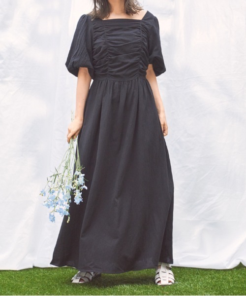 N WITH.（エヌウィズ）の「パフスリーブワンピース（ワンピース・レディース・ベージュ/ブラック/ブルー・FREE）」の10枚目の写真