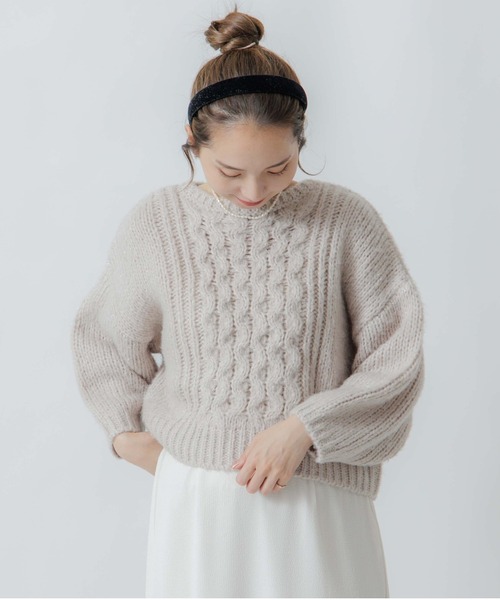 flower(フラワー)の「クリスタルアランニット(ニット/セーター・レディース・グレー/アイボリー・FREE)」の8枚目の写真