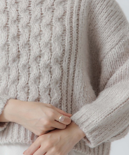 flower(フラワー)の「クリスタルアランニット(ニット/セーター・レディース・グレー/アイボリー・FREE)」の3枚目の写真