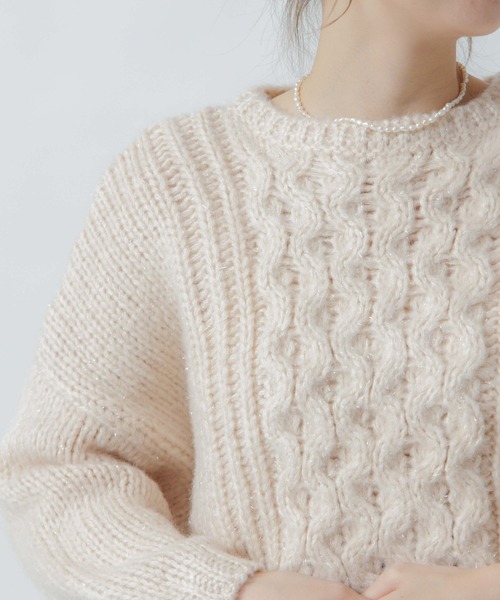 flower(フラワー)の「クリスタルアランニット(ニット/セーター・レディース・グレー/アイボリー・FREE)」の4枚目の写真