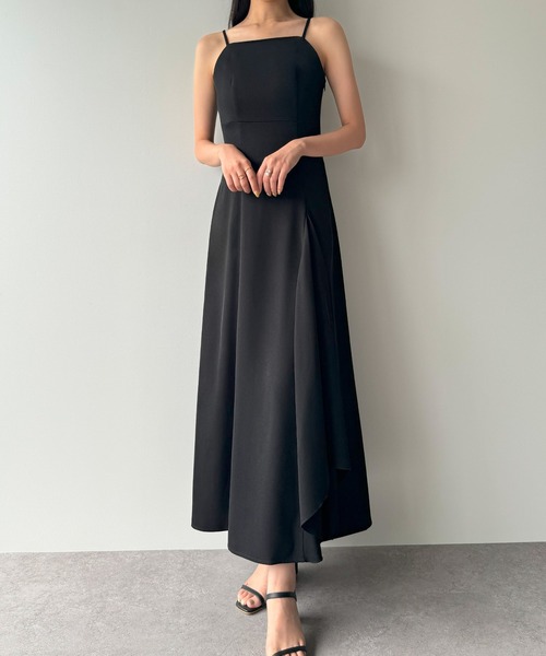 【EPOCA】✨美品✨ブラックノースリーブラッフル✨ワンピース✨サイズ40 フレアラッフルキャミワンピース[高身長サイズMT/低身長サイズS