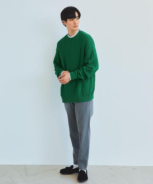 green label relaxing（グリーンレーベルリラクシング）の「ケーブル編み クルーネック ニット（ニット/セーター・メンズ・ホワイト/ケリー/ネイビー/イエロー・M/L/S/XL）」の5枚目の写真