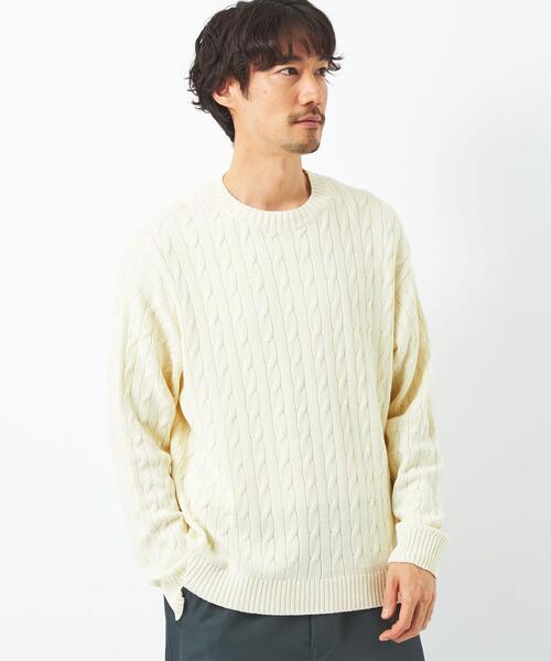 green label relaxing（グリーンレーベルリラクシング）の「ケーブル編み クルーネック ニット（ニット/セーター・メンズ・ホワイト/ケリー/ネイビー/イエロー・M/L/S/XL）」の8枚目の写真