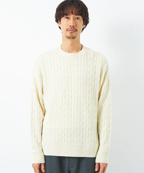 green label relaxing（グリーンレーベルリラクシング）の「ケーブル編み クルーネック ニット（ニット/セーター・メンズ・ホワイト/ケリー/ネイビー/イエロー・M/L/S/XL）」の12枚目の写真