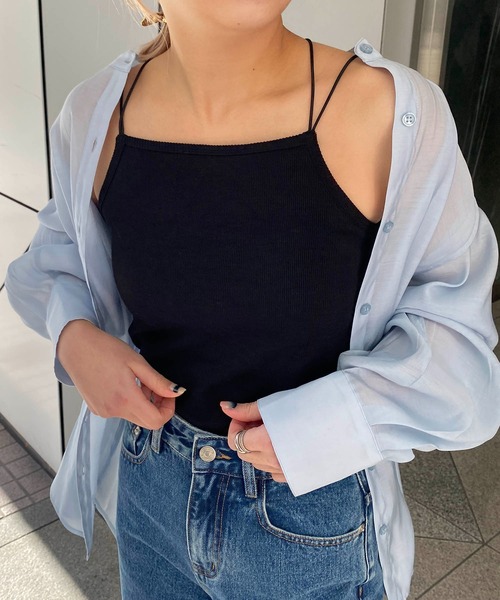 CAPRICIEUX LE'MAGE（カプリシューレマージュ）の「Wストラップキャミ（キャミソール・レディース・ブラック/グレイッシュベージュ/ホワイト・FREE）」の2枚目の写真