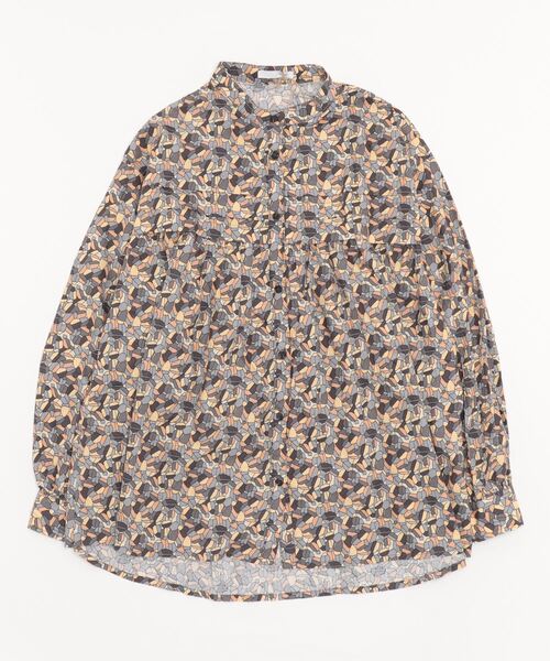 sandy（サンディー）の「sandy/プリントクルーネックタックギャザーブラウス（シャツ/ブラウス・レディース・ベージュ/ブラック/グレー/ブルー・FREE）」の3枚目の写真