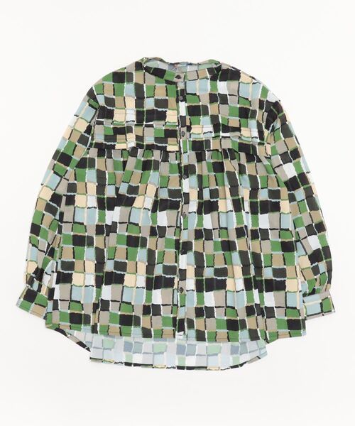 sandy（サンディー）の「sandy/プリントクルーネックタックギャザーブラウス（シャツ/ブラウス・レディース・ベージュ/ブラック/グレー/ブルー・FREE）」の2枚目の写真