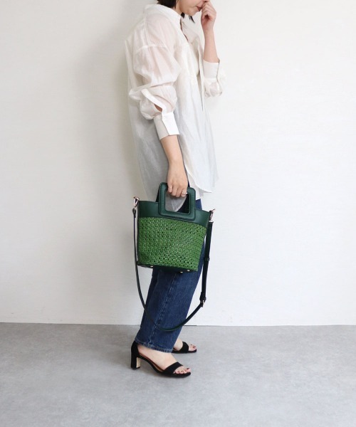 MIAN （ミアン）の「メッシュ合皮2wayハンドバッグ（ハンドバッグ・レディース・ベージュ/イエロー/グリーン/アイボリー・FREE）」の5枚目の写真