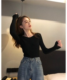 リブVネックニット