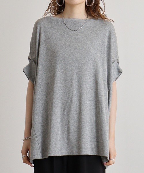 atONE(アットワン)の「atONE 変形ドルマンカットソー 半袖(Tシャツ/カットソー・レディース・杢グレー/ネイビー/ピンクベージュ/オフホワイト・LL~3L/4L~5L/M-L)」の13枚目の写真