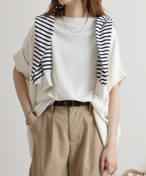 atONE(アットワン)の「atONE 変形ドルマンカットソー 半袖(Tシャツ/カットソー・レディース・杢グレー/ネイビー/ピンクベージュ/オフホワイト・LL~3L/4L~5L/M-L)」の22枚目の写真