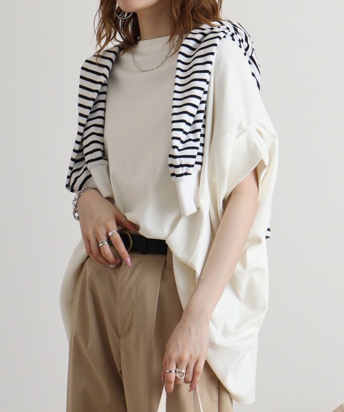 atONE(アットワン)の「atONE 変形ドルマンカットソー 半袖(Tシャツ/カットソー・レディース・杢グレー/ネイビー/ピンクベージュ/オフホワイト・LL~3L/4L~5L/M-L)」の16枚目の写真