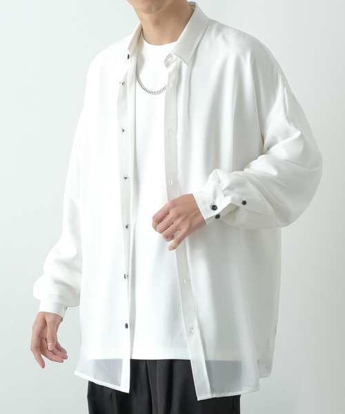 NULL（ヌル）の「【NULL】長袖 シアーシャツ（シャツ/ブラウス・メンズ・ブルーグリーン/サックスブルー/ブラック/ホワイト・FREE）」の2枚目の写真