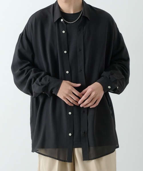 NULL（ヌル）の「【NULL】長袖 シアーシャツ（シャツ/ブラウス・メンズ・ブルーグリーン/サックスブルー/ブラック/ホワイト・FREE）」の3枚目の写真