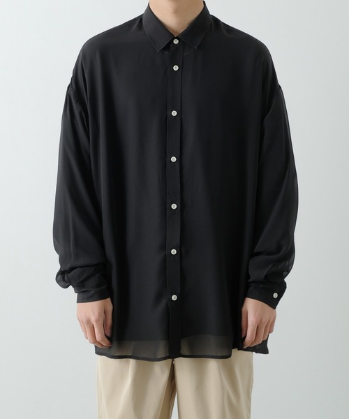 NULL（ヌル）の「【NULL】長袖 シアーシャツ（シャツ/ブラウス・メンズ・ブルーグリーン/サックスブルー/ブラック/ホワイト・FREE）」の6枚目の写真