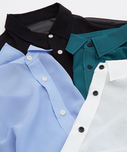 NULL（ヌル）の「【NULL】長袖 シアーシャツ（シャツ/ブラウス・メンズ・ブルーグリーン/サックスブルー/ブラック/ホワイト・FREE）」の18枚目の写真