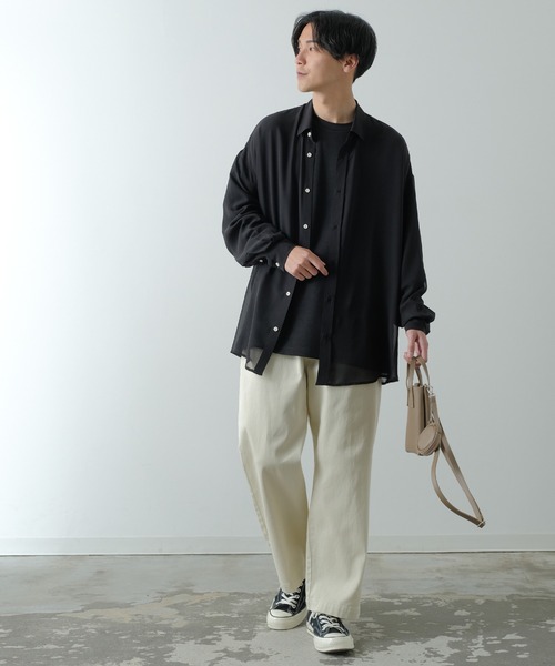 NULL（ヌル）の「【NULL】長袖 シアーシャツ（シャツ/ブラウス・メンズ・ブルーグリーン/サックスブルー/ブラック/ホワイト・FREE）」の16枚目の写真