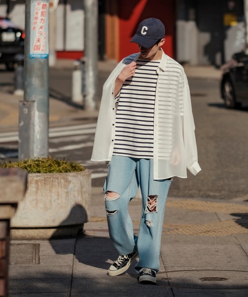 NULL（ヌル）の「【NULL】長袖 シアーシャツ（シャツ/ブラウス・メンズ・ブルーグリーン/サックスブルー/ブラック/ホワイト・FREE）」の5枚目の写真