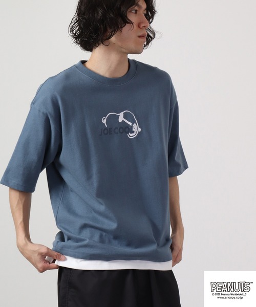 PEANUTS(ピーナッツ)の「PEANUTS スヌーピー ドロップショルダー フェイクレイヤード 半袖Tシャツ(Tシャツ/カットソー・メンズ・ブルー/グリーン/オフホワイト・LL/M/L)」の10枚目の写真