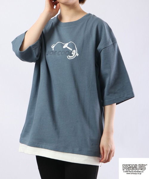 PEANUTS(ピーナッツ)の「PEANUTS スヌーピー ドロップショルダー フェイクレイヤード 半袖Tシャツ(Tシャツ/カットソー・メンズ・ブルー/グリーン/オフホワイト・LL/M/L)」の16枚目の写真