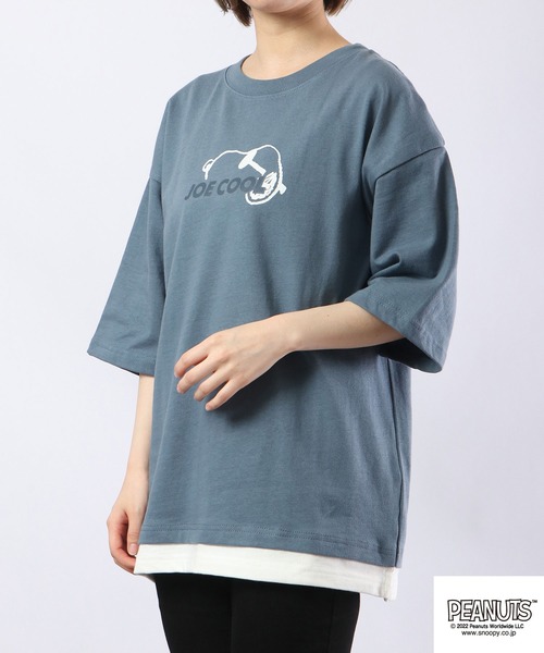 PEANUTS(ピーナッツ)の「PEANUTS スヌーピー ドロップショルダー フェイクレイヤード 半袖Tシャツ(Tシャツ/カットソー・メンズ・ブルー/グリーン/オフホワイト・LL/M/L)」の15枚目の写真
