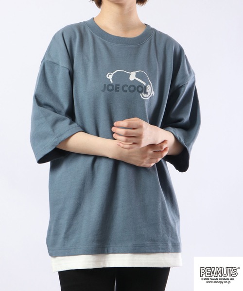 PEANUTS(ピーナッツ)の「PEANUTS スヌーピー ドロップショルダー フェイクレイヤード 半袖Tシャツ(Tシャツ/カットソー・メンズ・ブルー/グリーン/オフホワイト・LL/M/L)」の14枚目の写真