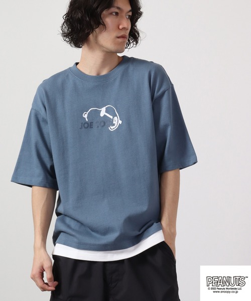 PEANUTS(ピーナッツ)の「PEANUTS スヌーピー ドロップショルダー フェイクレイヤード 半袖Tシャツ(Tシャツ/カットソー・メンズ・ブルー/グリーン/オフホワイト・LL/M/L)」の12枚目の写真