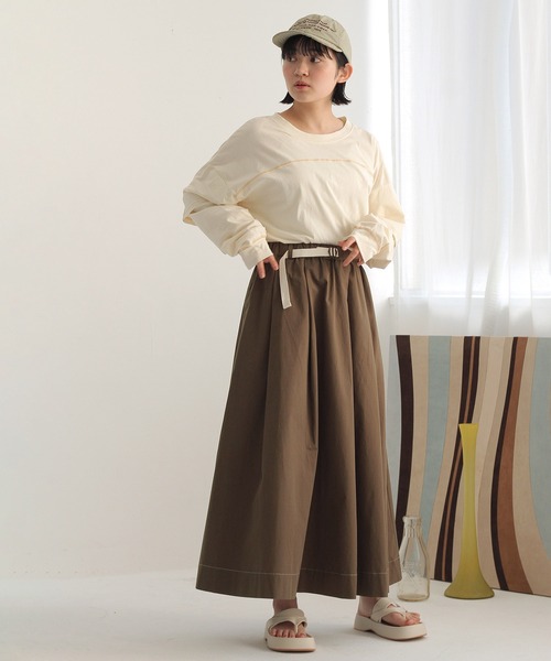 Crisp（クリスプ）の「ベルトフレアスカート（スカート・レディース・ブラウン/アイボリー・FREE）」の12枚目の写真