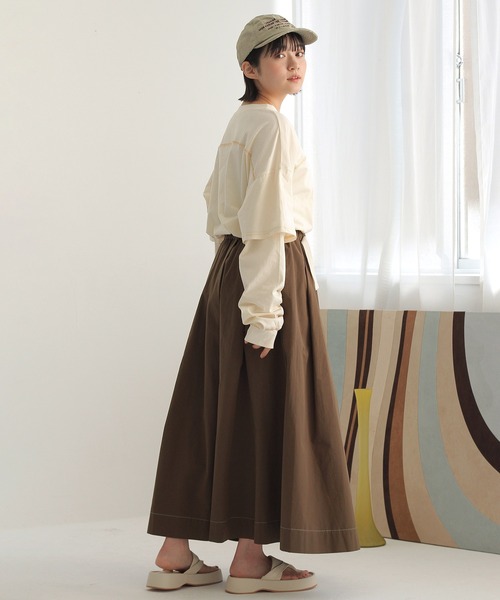Crisp（クリスプ）の「ベルトフレアスカート（スカート・レディース・ブラウン/アイボリー・FREE）」の9枚目の写真