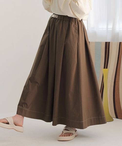 Crisp（クリスプ）の「ベルトフレアスカート（スカート・レディース・ブラウン/アイボリー・FREE）」の3枚目の写真