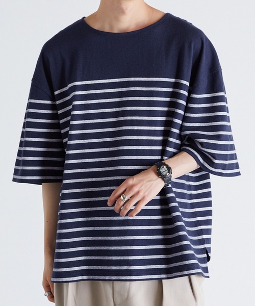 Anchor Smith(アンカー スミス)の「パネルボーダー ビッグシルエット半袖Tシャツ(Tシャツ/カットソー・メンズ・ネイビー/ライトグレー/アイボリー/ベージュ/ブラック・M/L)」の5枚目の写真