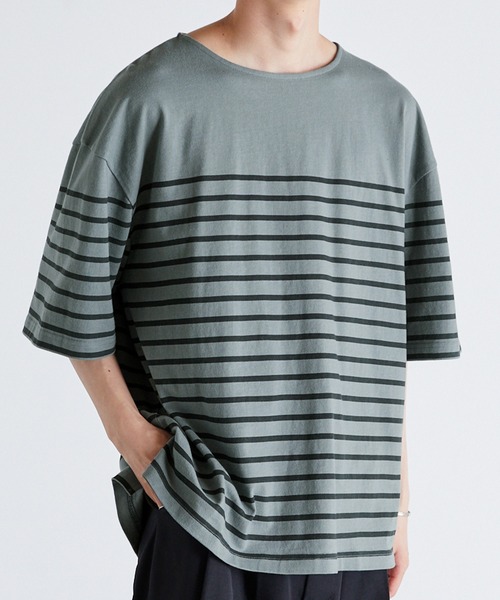 Anchor Smith(アンカー スミス)の「パネルボーダー ビッグシルエット半袖Tシャツ(Tシャツ/カットソー・メンズ・ネイビー/ライトグレー/アイボリー/ベージュ/ブラック・M/L)」の1枚目の写真