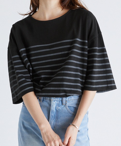 Anchor Smith(アンカー スミス)の「パネルボーダー ビッグシルエット半袖Tシャツ(Tシャツ/カットソー・メンズ・ネイビー/ライトグレー/アイボリー/ベージュ/ブラック・M/L)」の22枚目の写真