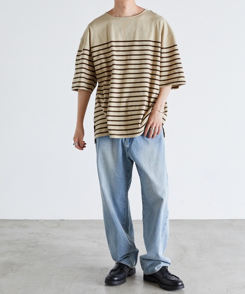 Anchor Smith(アンカー スミス)の「パネルボーダー ビッグシルエット半袖Tシャツ(Tシャツ/カットソー・メンズ・ネイビー/ライトグレー/アイボリー/ベージュ/ブラック・M/L)」の6枚目の写真
