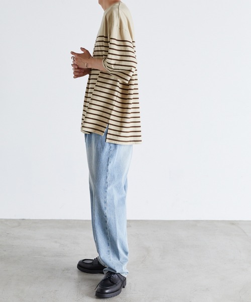 Anchor Smith(アンカー スミス)の「パネルボーダー ビッグシルエット半袖Tシャツ(Tシャツ/カットソー・メンズ・ネイビー/ライトグレー/アイボリー/ベージュ/ブラック・M/L)」の7枚目の写真