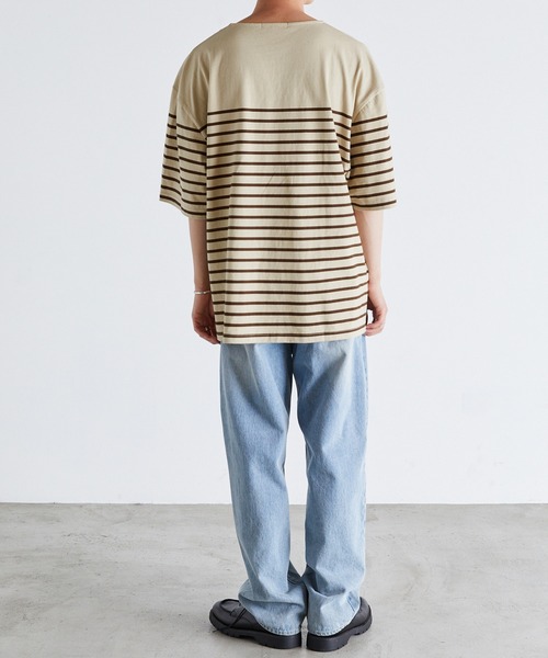 Anchor Smith(アンカー スミス)の「パネルボーダー ビッグシルエット半袖Tシャツ(Tシャツ/カットソー・メンズ・ネイビー/ライトグレー/アイボリー/ベージュ/ブラック・M/L)」の8枚目の写真